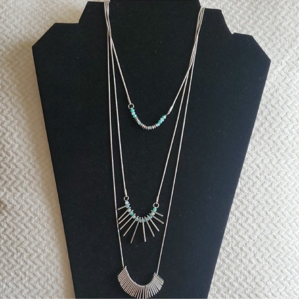 Elegant Silver and Turquoise Layered Necklace